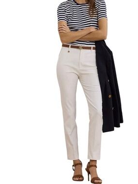 Lauren Ralph Lauren White Pants / Trousers Slash Pockets Gold Logo Sz 4 NWOT